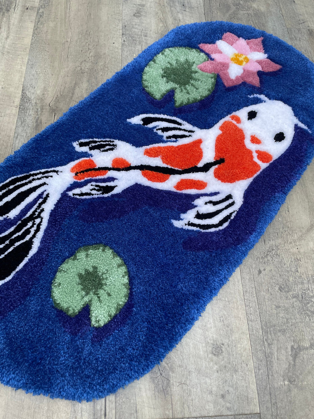 Koi Fish Tufted Rug: Handmade Acrylic Yarn Rug (31.5 X 15.5 Inches)