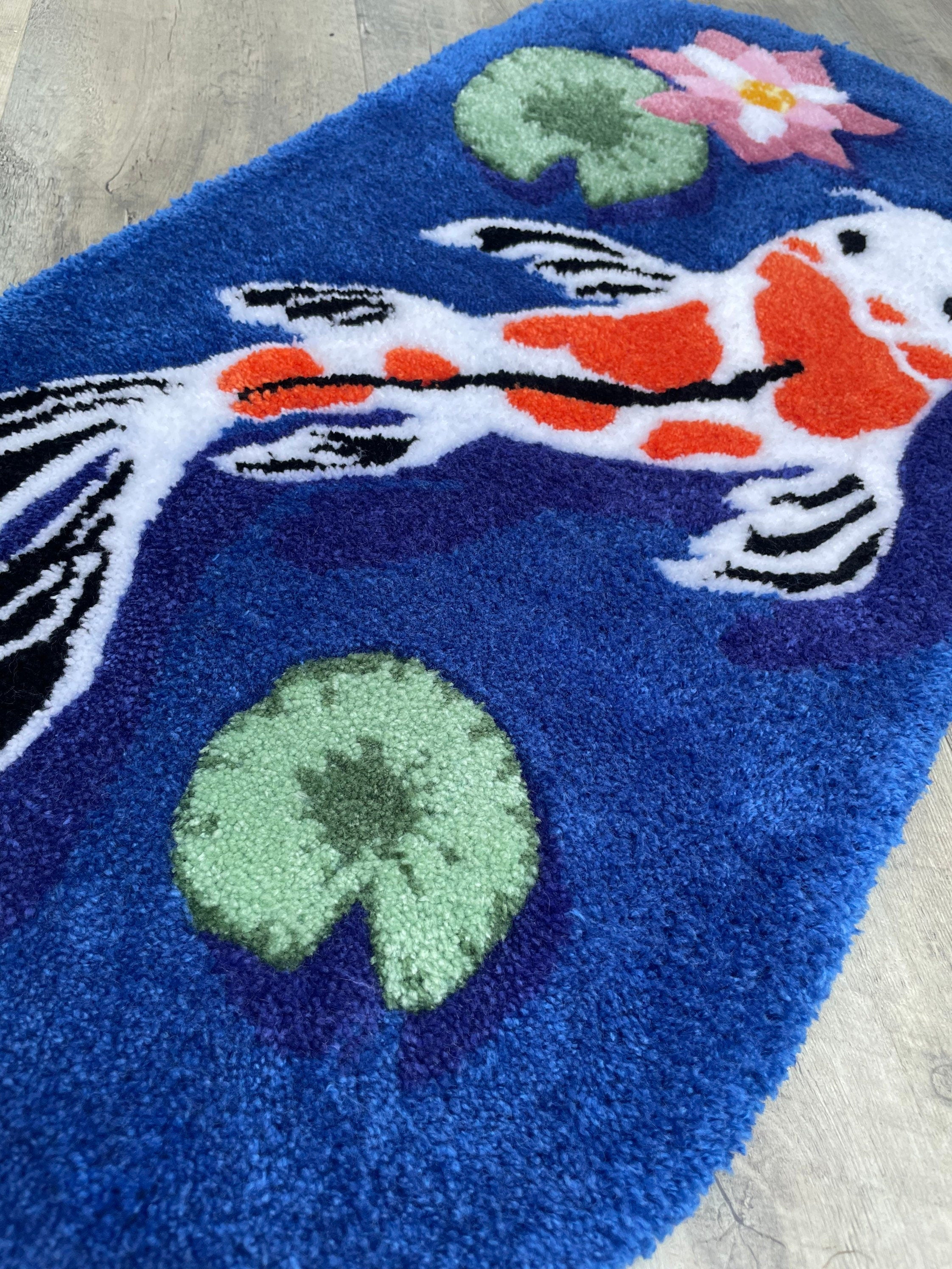 Koi Fish Tufted Rug: Handmade Acrylic Yarn Rug (31.5 X 15.5 Inches)