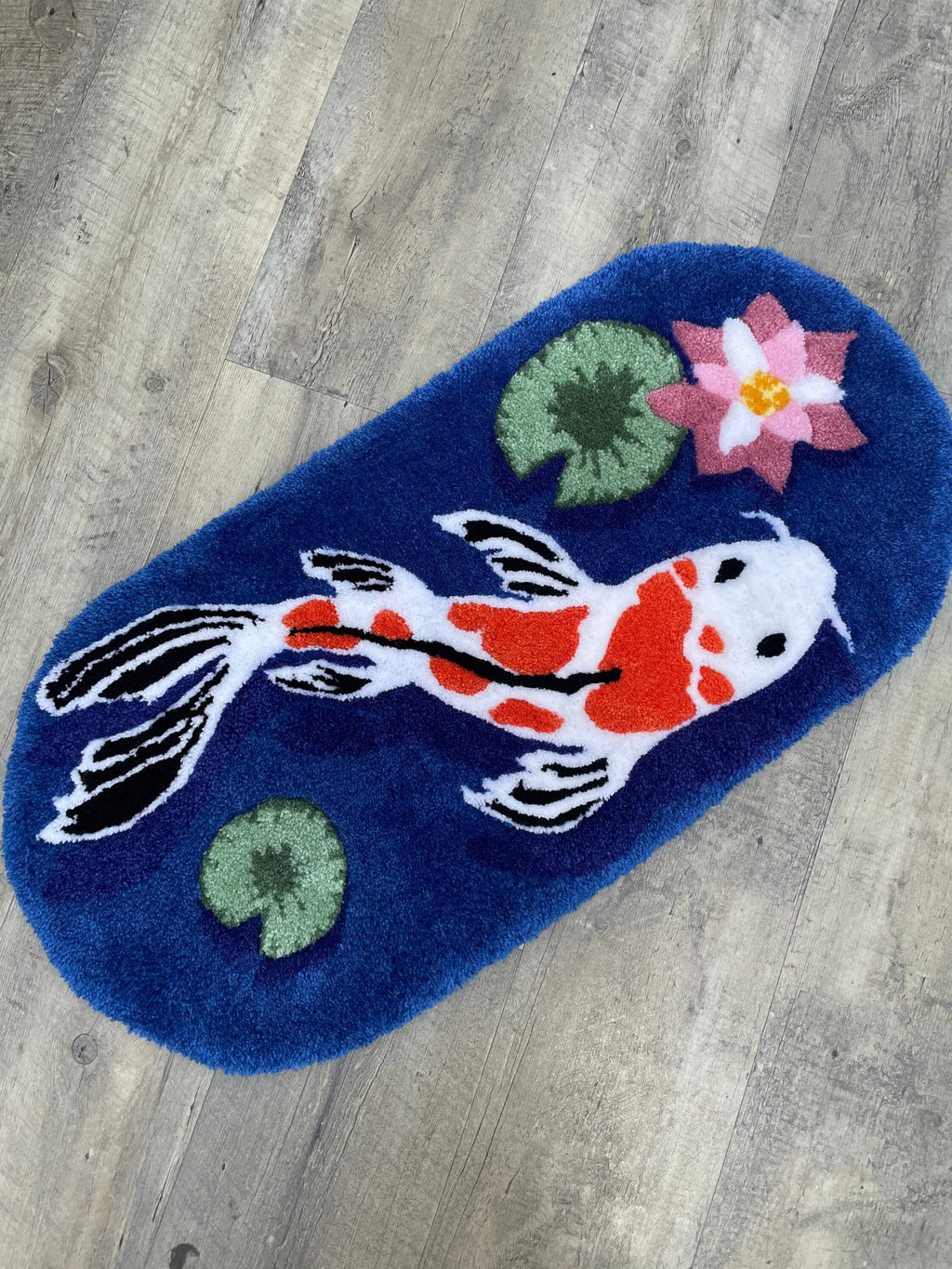Koi Fish Tufted Rug: Handmade Acrylic Yarn Rug (31.5 X 15.5 Inches)