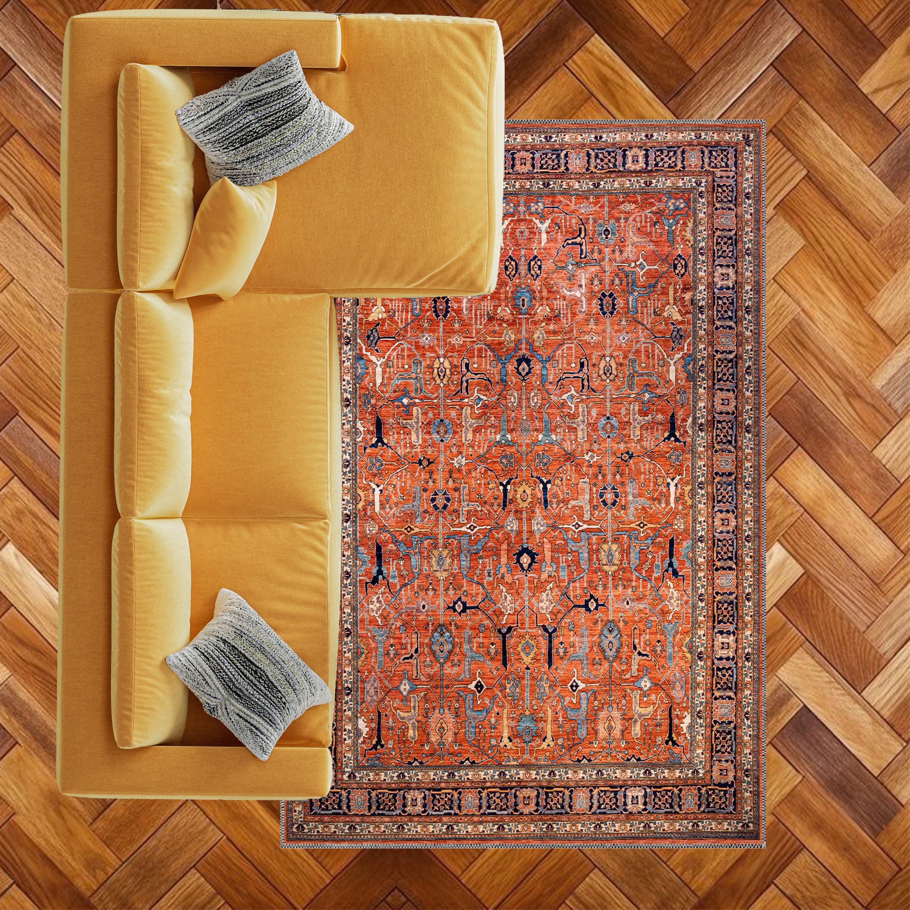 Large Vintage Persian Rug - Soft Chenille Oriental Style Carpet