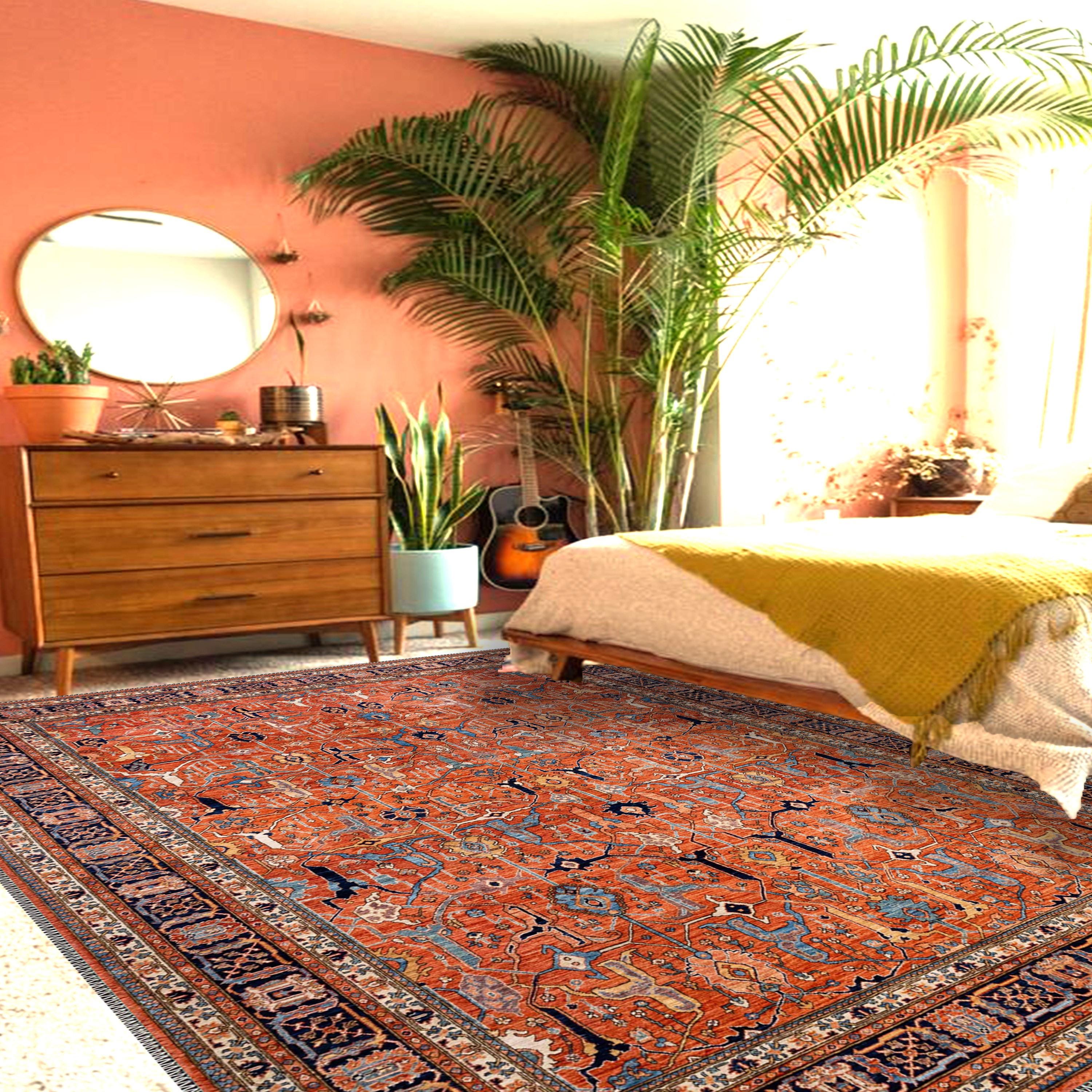 Large Vintage Persian Rug - Soft Chenille Oriental Style Carpet