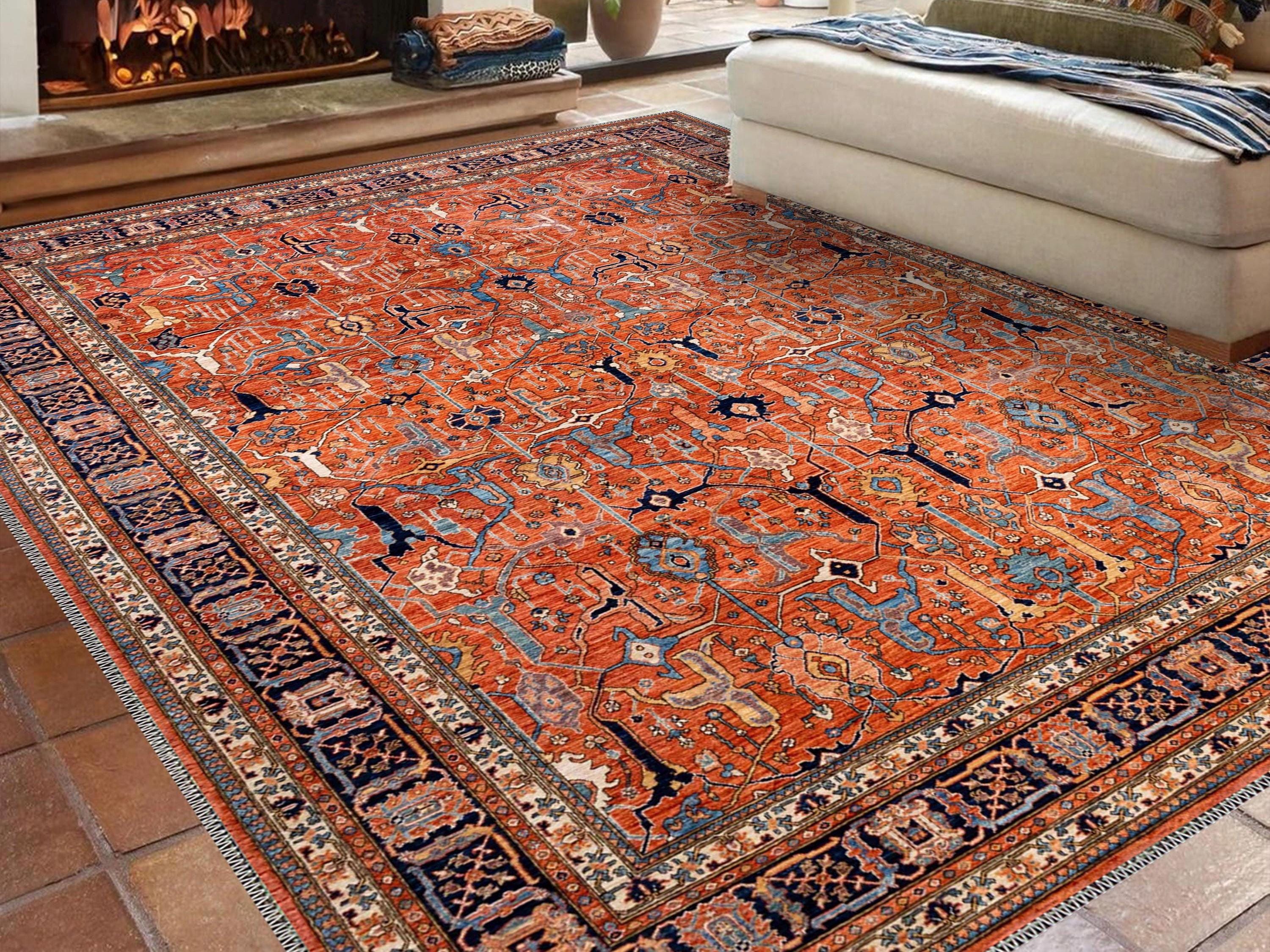 Large Vintage Persian Rug - Soft Chenille Oriental Style Carpet