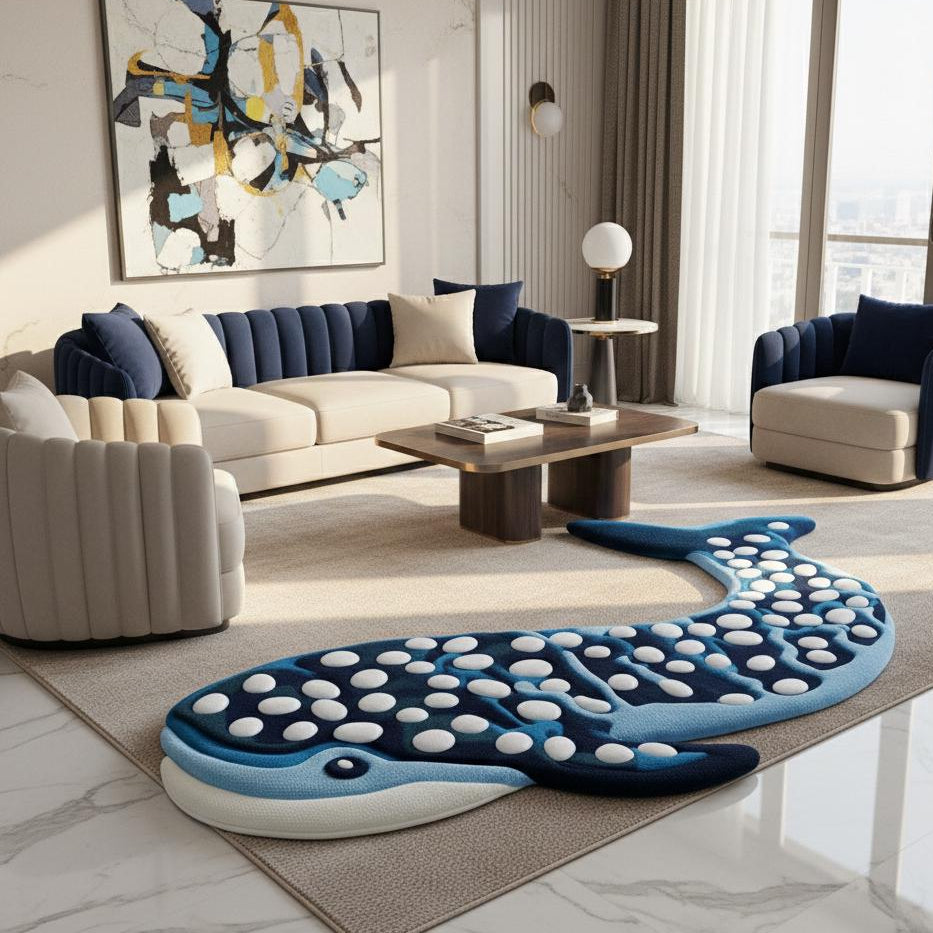 Handmade Whale Shaped Tufted Rug | 3d Kids Room Carpet | Ocean Animal Nursery Rug | Soft Custom Tufted Floor Mat | Cute Marine Theme Playroo