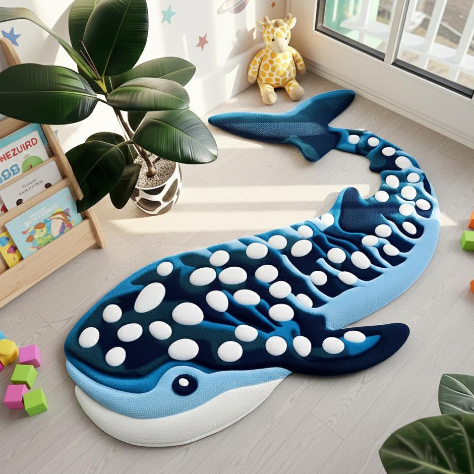 Handmade Whale Shaped Tufted Rug | 3d Kids Room Carpet | Ocean Animal Nursery Rug | Soft Custom Tufted Floor Mat | Cute Marine Theme Playroo