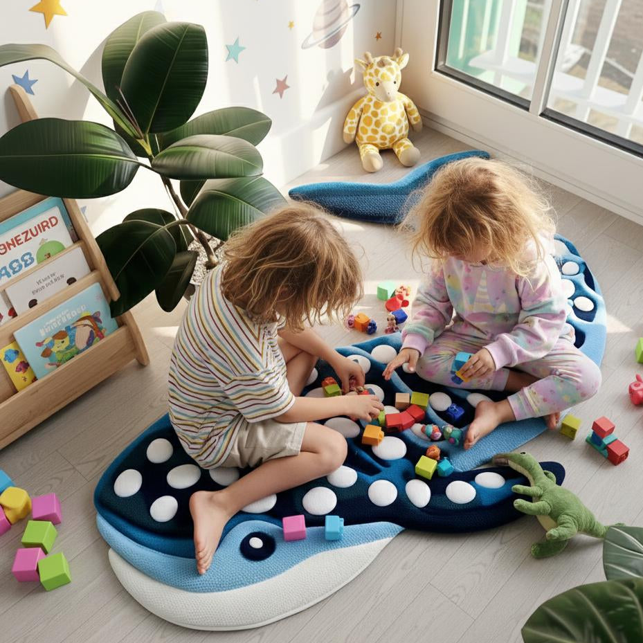Handmade Whale Shaped Tufted Rug | 3d Kids Room Carpet | Ocean Animal Nursery Rug | Soft Custom Tufted Floor Mat | Cute Marine Theme Playroo