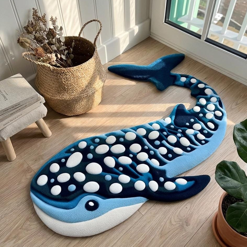 Handmade Whale Shaped Tufted Rug | 3d Kids Room Carpet | Ocean Animal Nursery Rug | Soft Custom Tufted Floor Mat | Cute Marine Theme Playroo