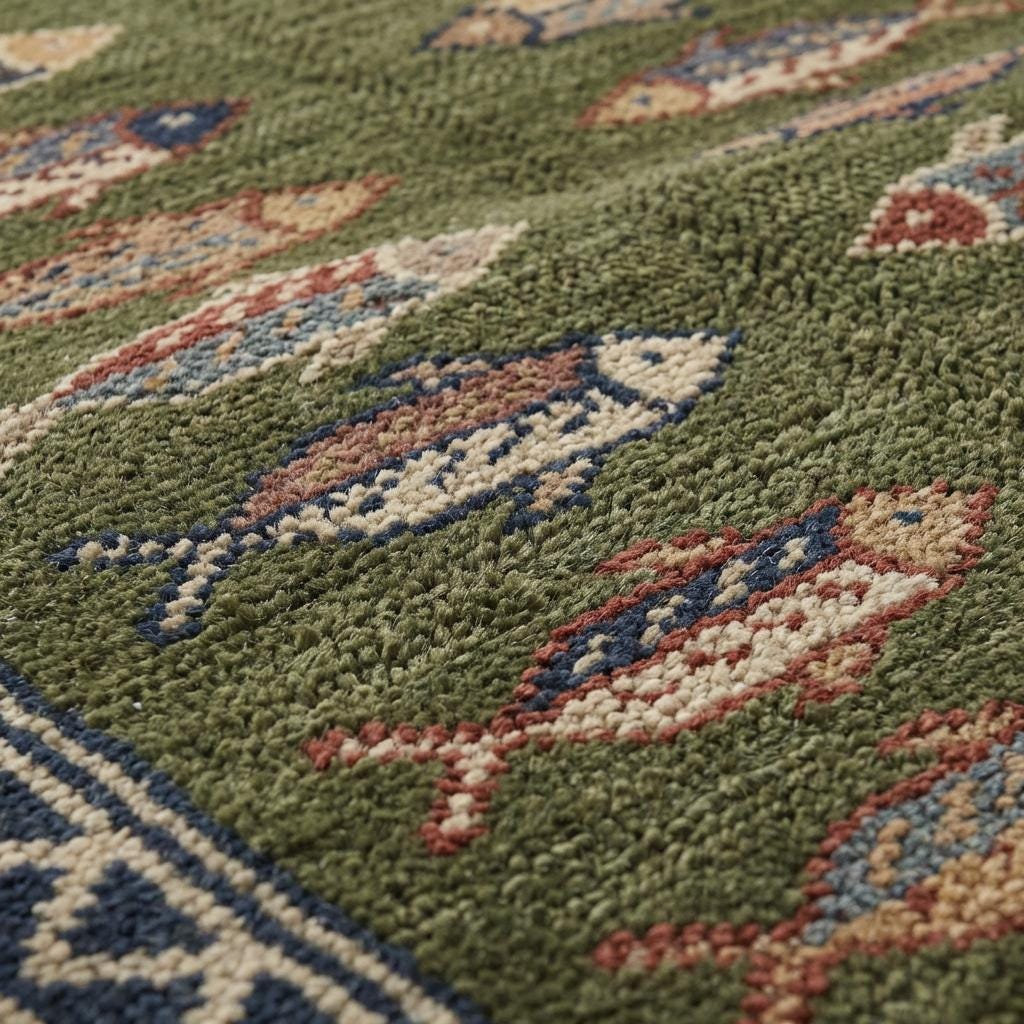 Fish Pattern Kitchen Runner Hand Knotted Wool Tribal Rug For Narrow Spaces