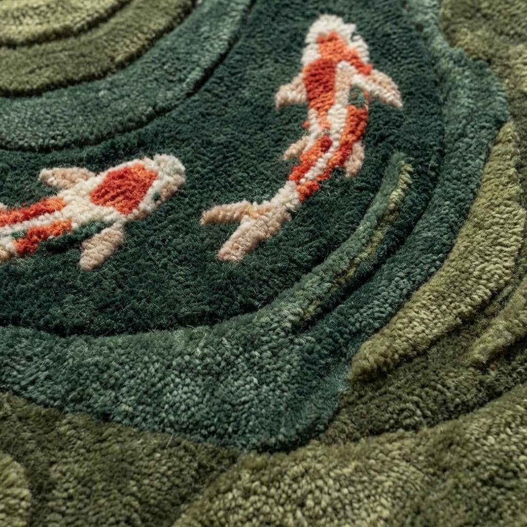 Koi Fish Pond Hand Tufted Rug, Irregular Wool Area Carpet
