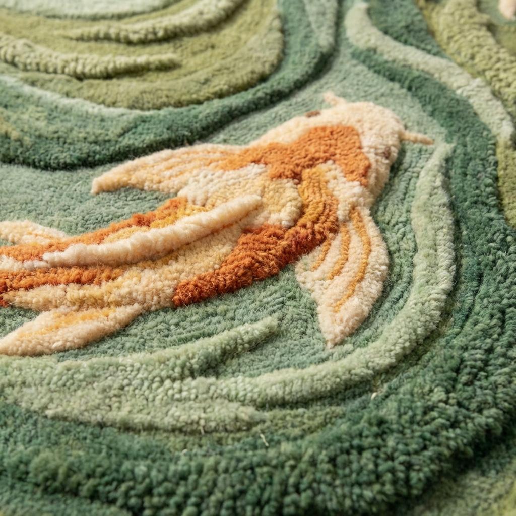 Hand Tufted Koi Fish Rug, Sculpted Wool Art Rug For Modern Living Room