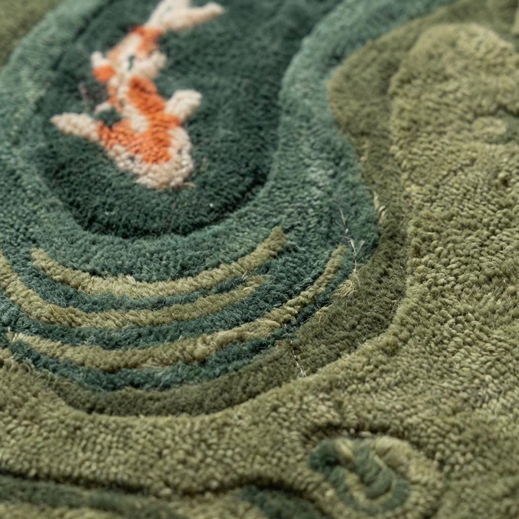 Koi Fish Pond Hand Tufted Rug, Irregular Wool Area Carpet