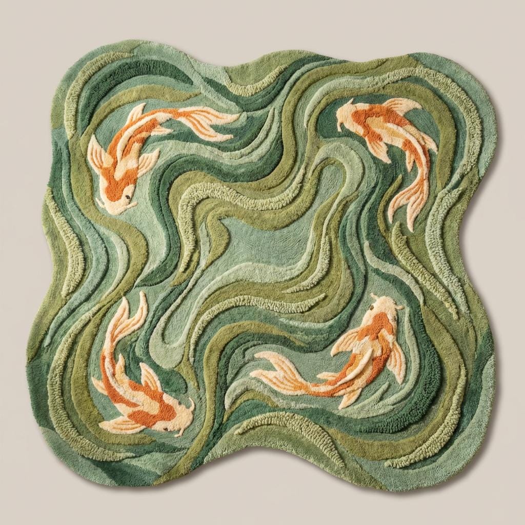 Hand Tufted Koi Fish Rug, Sculpted Wool Art Rug For Modern Living Room