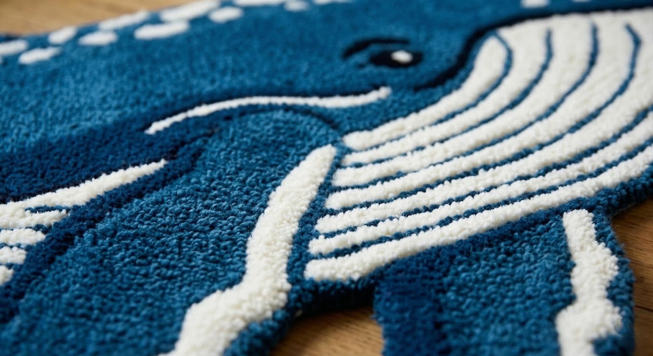 Handmade Blue Whale Shaped Tufted Rug, Ocean Animal Carpet, Kids Room Decor