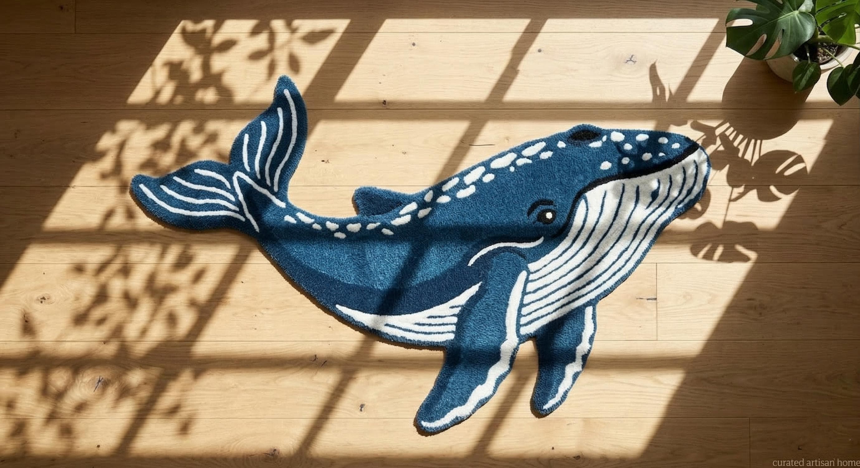 Handmade Blue Whale Shaped Tufted Rug, Ocean Animal Carpet, Kids Room Decor
